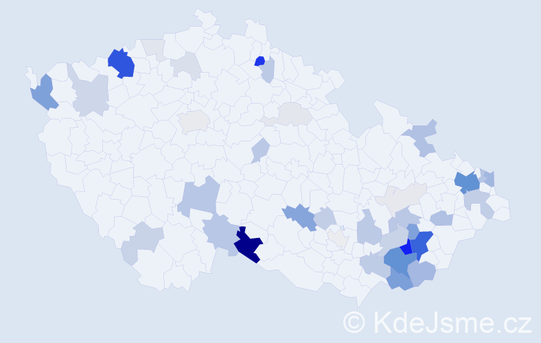 Příjmení: 'Mihal', počet výskytů 151 v celé ČR