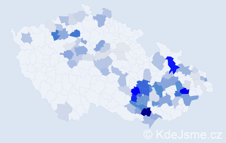 Příjmení: 'Valoušek', počet výskytů 305 v celé ČR