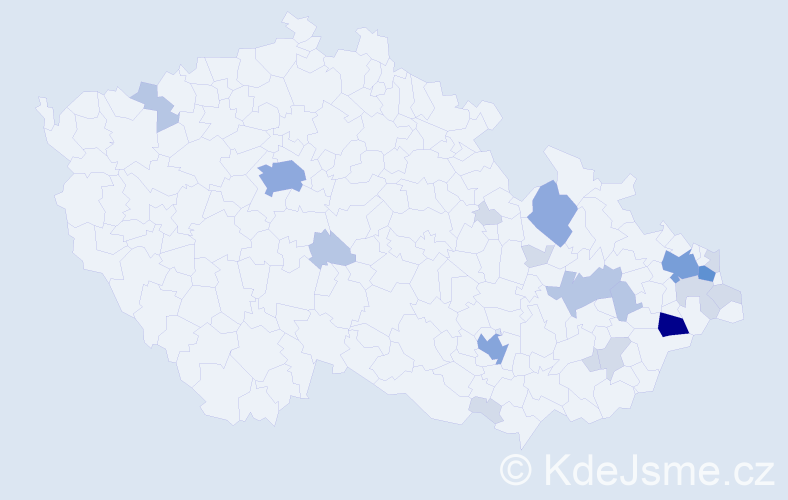 Příjmení: 'Kantorek', počet výskytů 55 v celé ČR