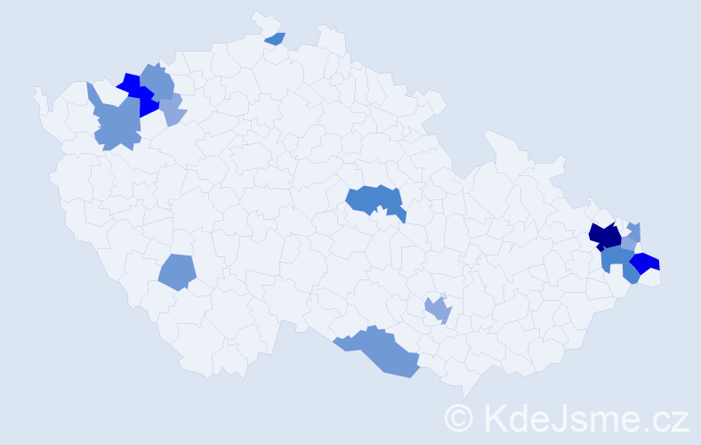Příjmení: 'Hubáč', počet výskytů 37 v celé ČR