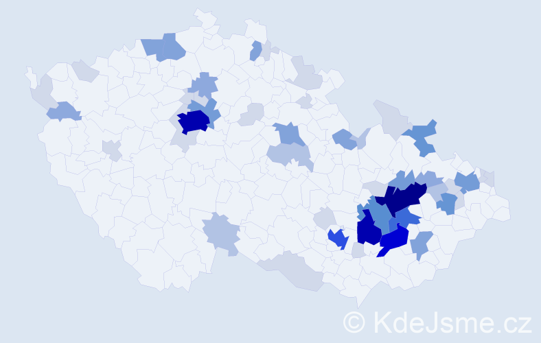 Příjmení: 'Derka', počet výskytů 173 v celé ČR