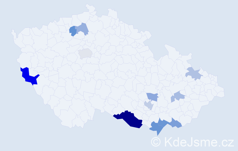 Příjmení: 'Kocáková', počet výskytů 24 v celé ČR