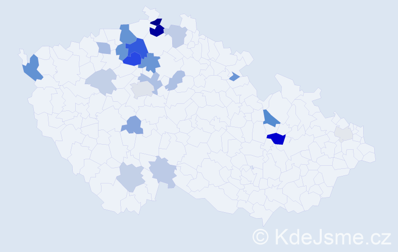 Příjmení: 'Bér', počet výskytů 62 v celé ČR
