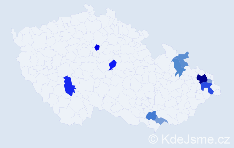 Příjmení: 'Čmaradová', počet výskytů 23 v celé ČR