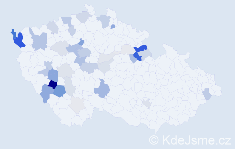 Příjmení: 'Kába', počet výskytů 126 v celé ČR