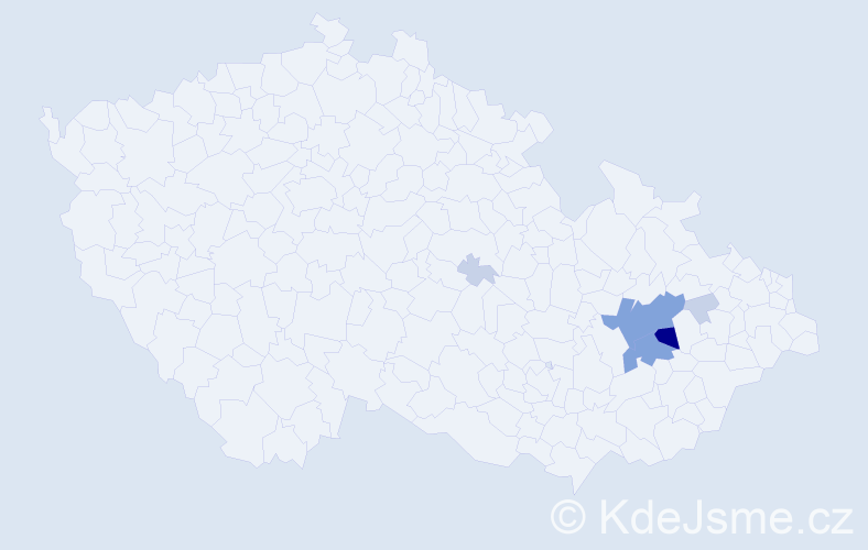 Příjmení: 'Pacáček', počet výskytů 20 v celé ČR