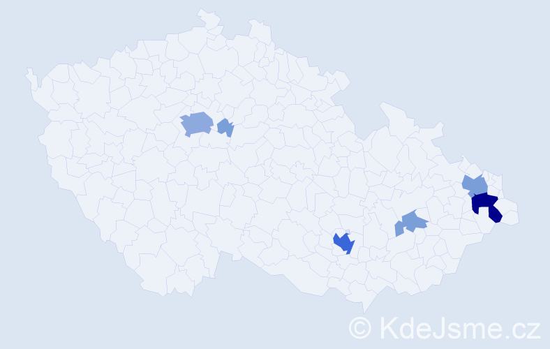 Příjmení: 'Morisáková', počet výskytů 18 v celé ČR
