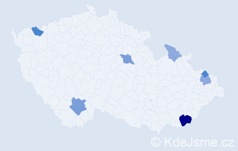 Příjmení: 'Koptáková', počet výskytů 19 v celé ČR
