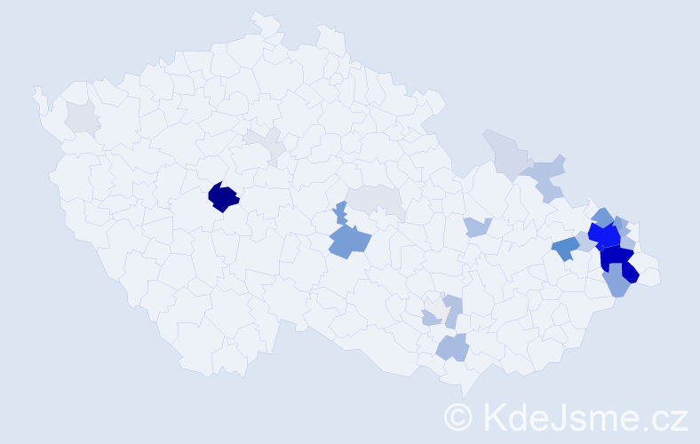 Příjmení: 'Hranický', počet výskytů 138 v celé ČR