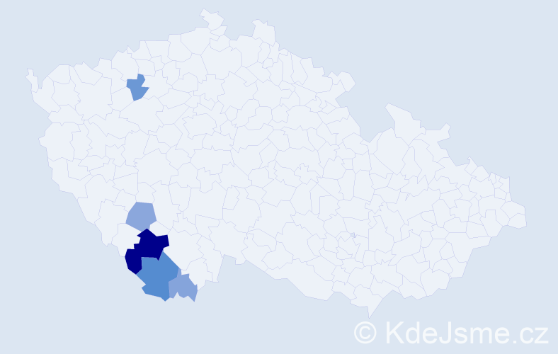 Příjmení: 'Mihaly', počet výskytů 16 v celé ČR