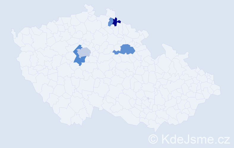 Příjmení: 'Pradlerová', počet výskytů 9 v celé ČR