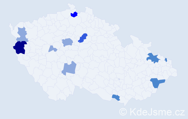Příjmení: 'Országová', počet výskytů 25 v celé ČR