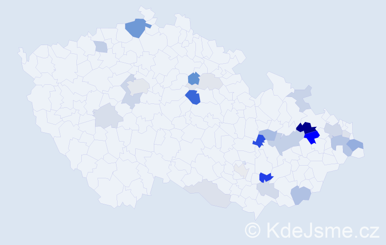 Příjmení: 'Kazimír', počet výskytů 58 v celé ČR