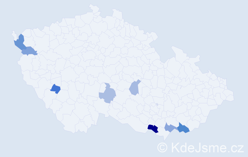 Příjmení: 'Motičáková', počet výskytů 15 v celé ČR