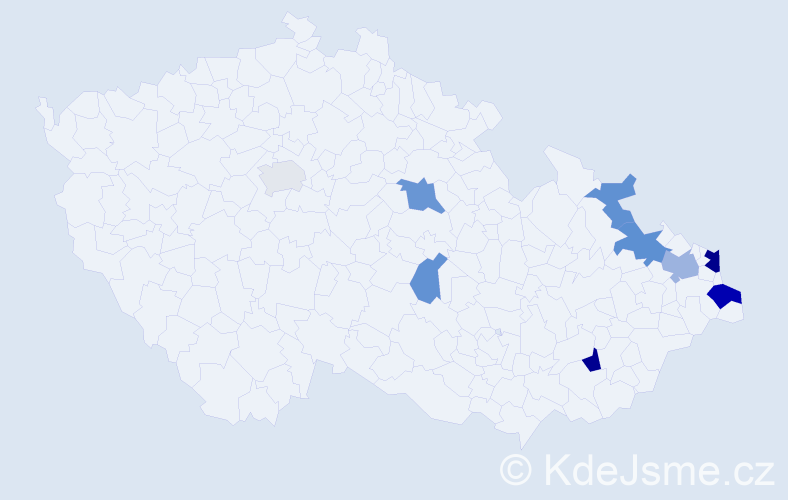 Příjmení: 'Maj', počet výskytů 18 v celé ČR