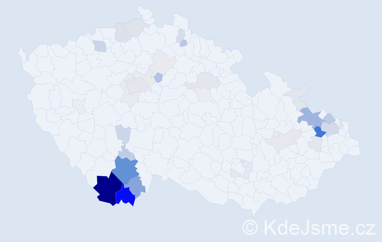 Příjmení: 'Bohdal', počet výskytů 148 v celé ČR