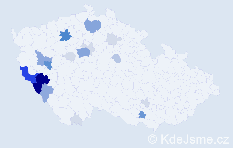 Příjmení: 'Veselák', počet výskytů 70 v celé ČR