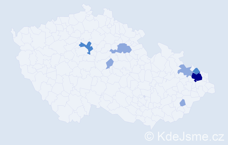 Příjmení: 'Hvizdáková', počet výskytů 13 v celé ČR