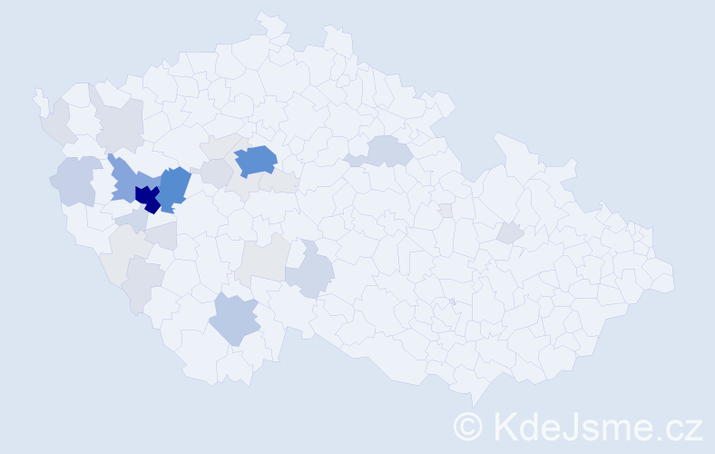 Příjmení: 'Hucl', počet výskytů 134 v celé ČR