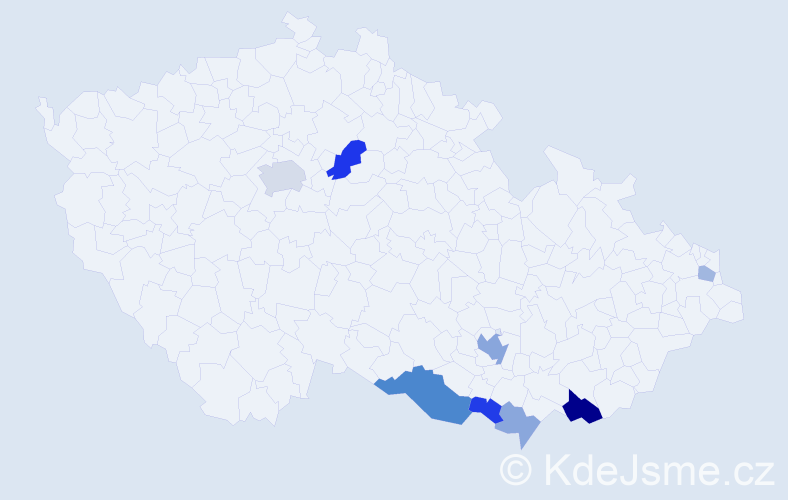 Příjmení: 'Kocák', počet výskytů 18 v celé ČR