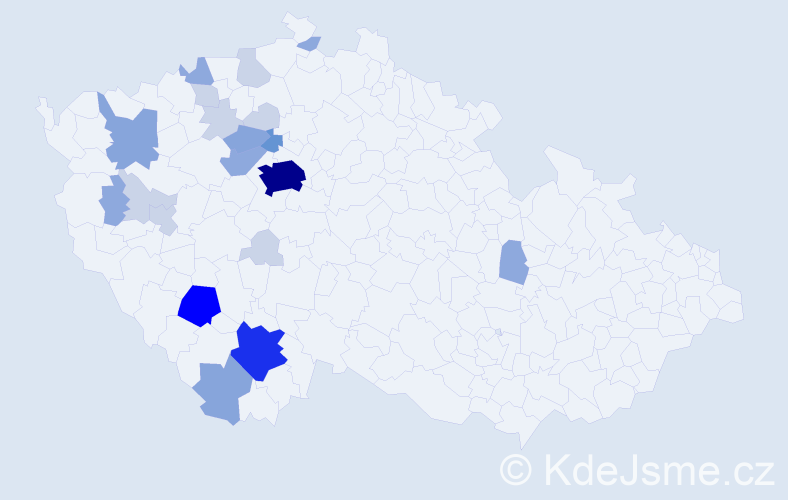 Příjmení: 'Prušák', počet výskytů 63 v celé ČR