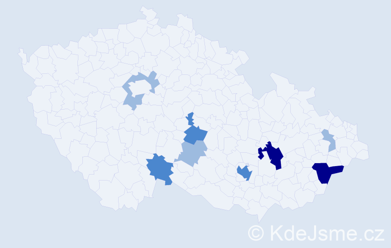 Příjmení: 'Bugáňová', počet výskytů 19 v celé ČR