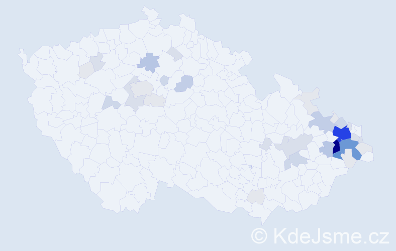 Příjmení: 'Kutáčová', počet výskytů 158 v celé ČR