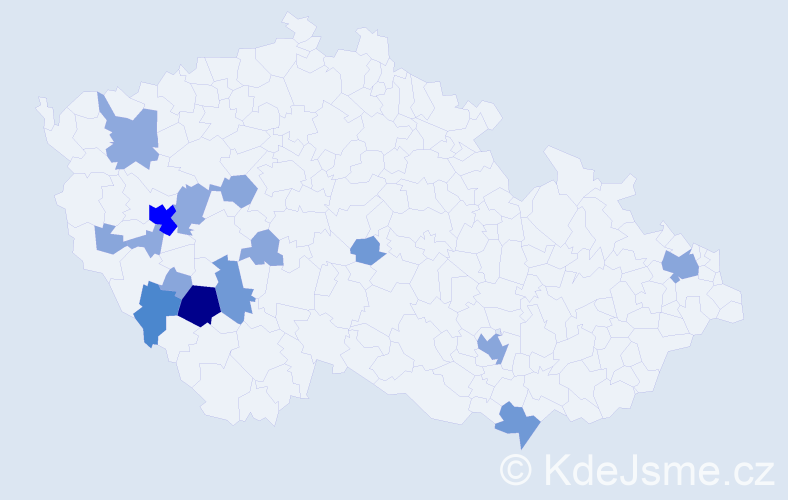 Příjmení: 'Bernad', počet výskytů 44 v celé ČR