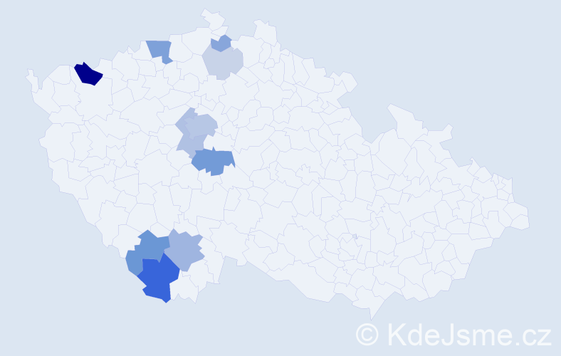 Příjmení: 'Bažil', počet výskytů 38 v celé ČR