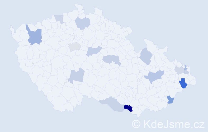Příjmení: 'Bujnová', počet výskytů 25 v celé ČR