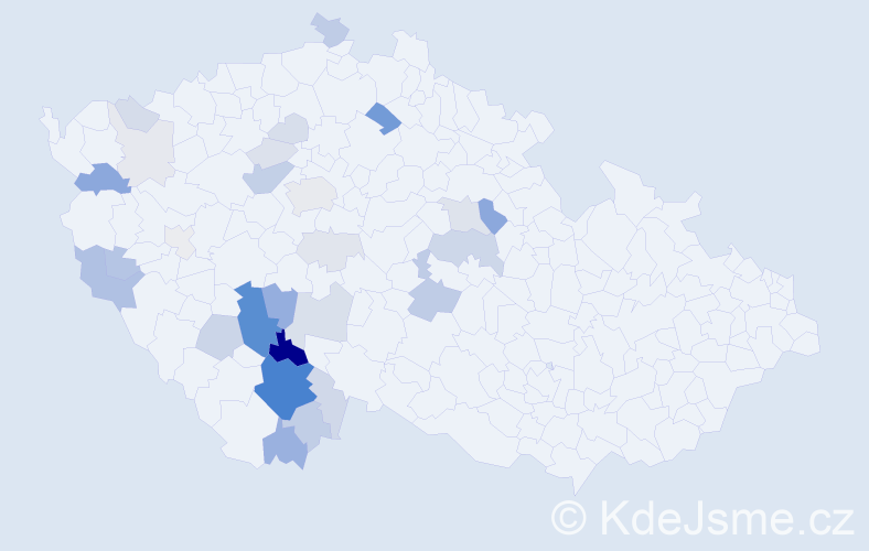 Příjmení: 'Kuboušek', počet výskytů 102 v celé ČR