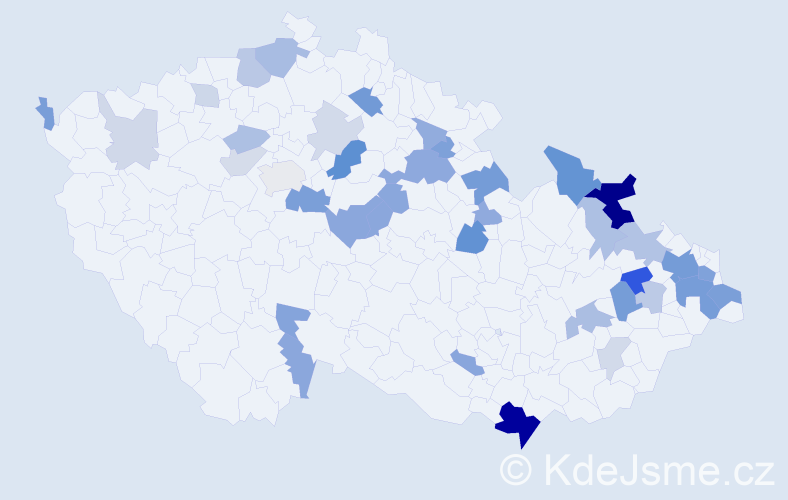 Příjmení: 'Backová', počet výskytů 95 v celé ČR