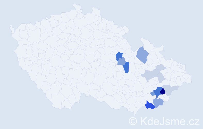 Příjmení: 'Kráčalová', počet výskytů 57 v celé ČR