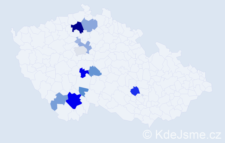 Příjmení: 'Zimandl', počet výskytů 54 v celé ČR