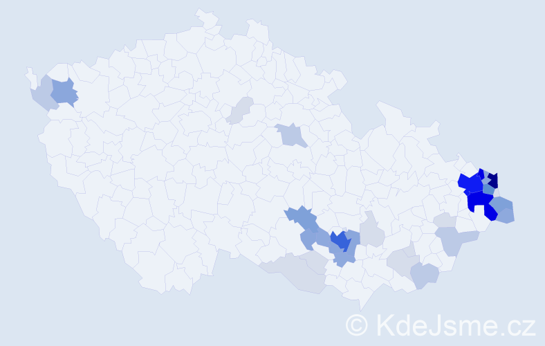 Příjmení: 'Bartečková', počet výskytů 135 v celé ČR