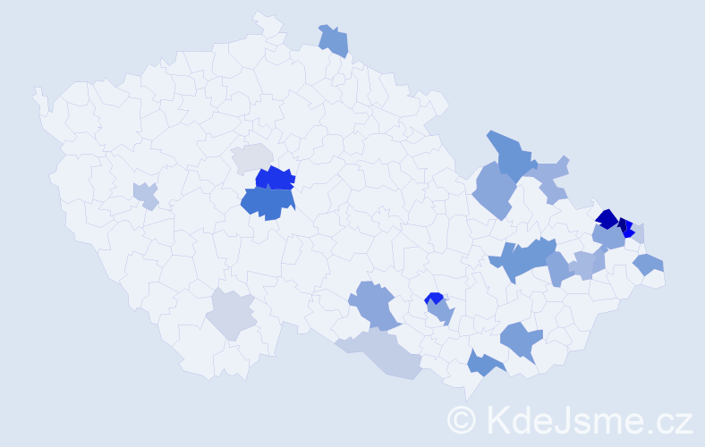 Příjmení: 'Jordan', počet výskytů 71 v celé ČR
