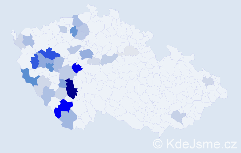 Příjmení: 'Hulešová', počet výskytů 133 v celé ČR