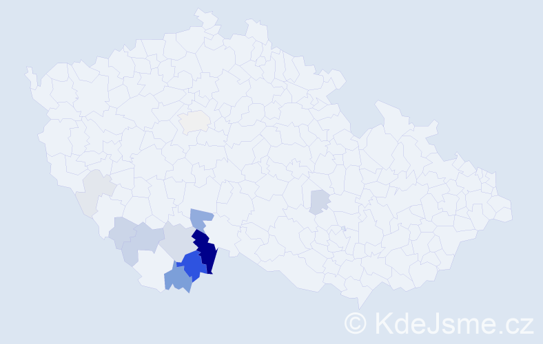 Příjmení: 'Kanděrová', počet výskytů 43 v celé ČR
