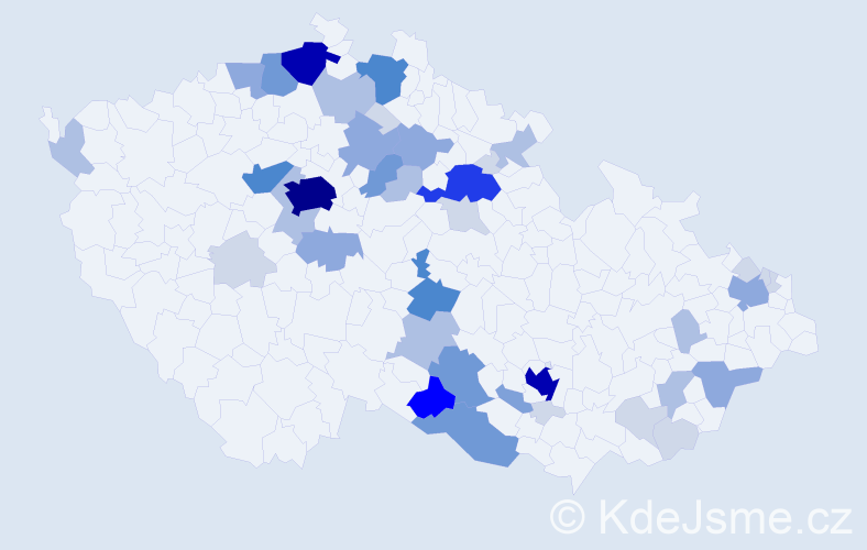 Příjmení: 'Kračmarová', počet výskytů 154 v celé ČR