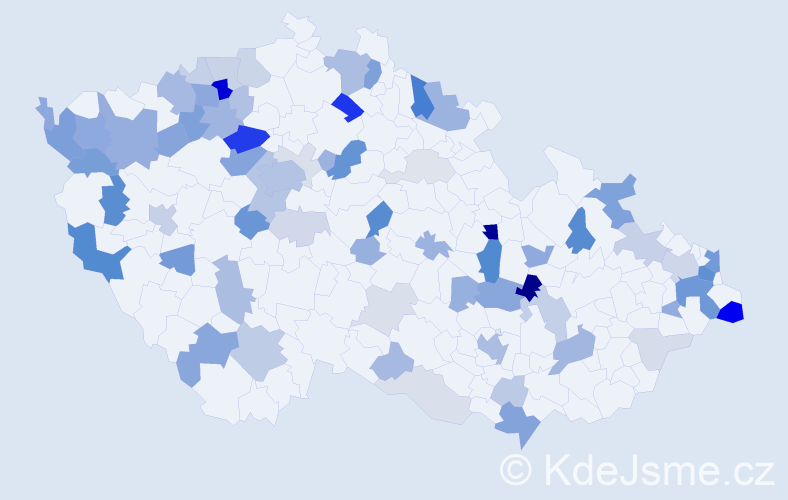 Příjmení: 'Bednár', počet výskytů 208 v celé ČR