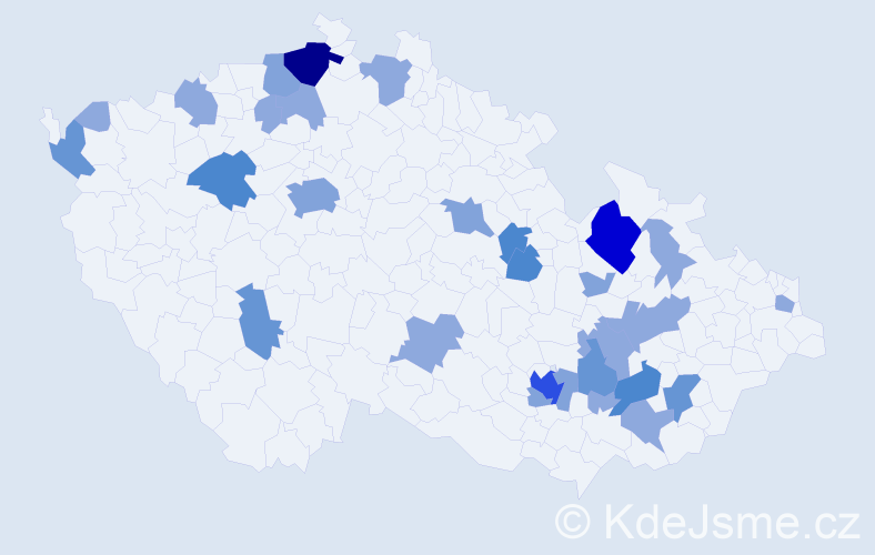 Příjmení: 'Pavlák', počet výskytů 70 v celé ČR
