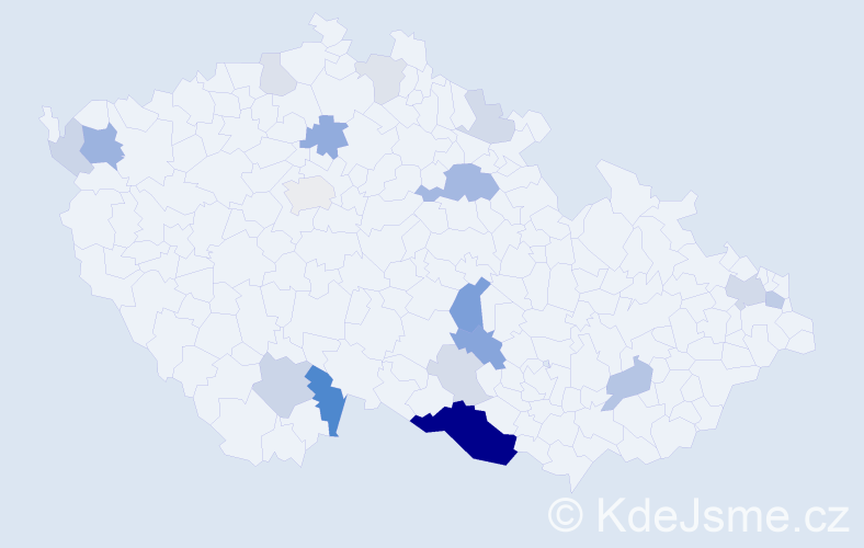 Příjmení: 'Kazdera', počet výskytů 52 v celé ČR