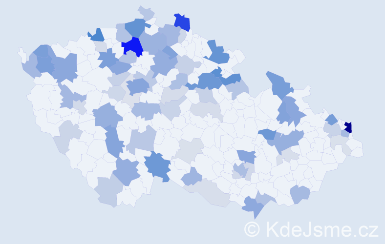 Příjmení: 'Antal', počet výskytů 223 v celé ČR