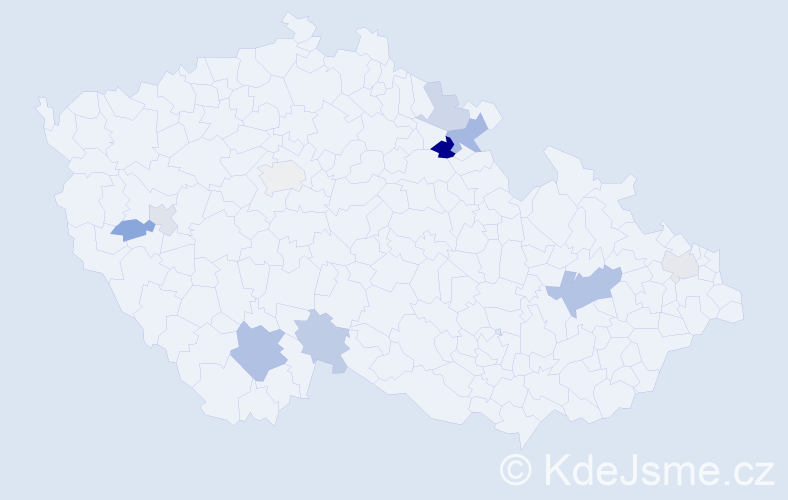 Příjmení: 'Hukel', počet výskytů 18 v celé ČR