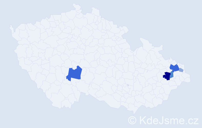 Příjmení: 'Mauci', počet výskytů 19 v celé ČR