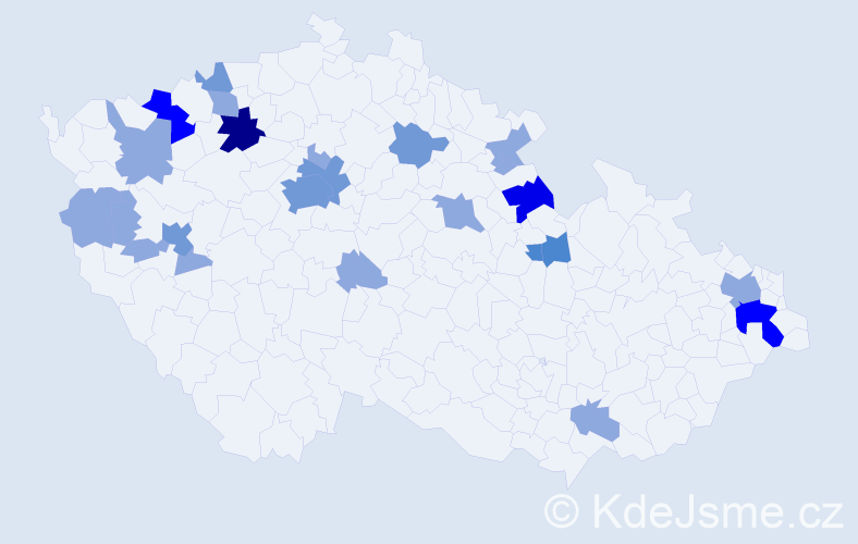 Příjmení: 'Kráčmer', počet výskytů 48 v celé ČR