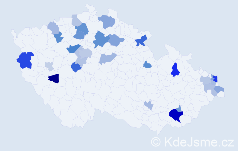 Příjmení: 'Kovaą', počet výskytů 55 v celé ČR