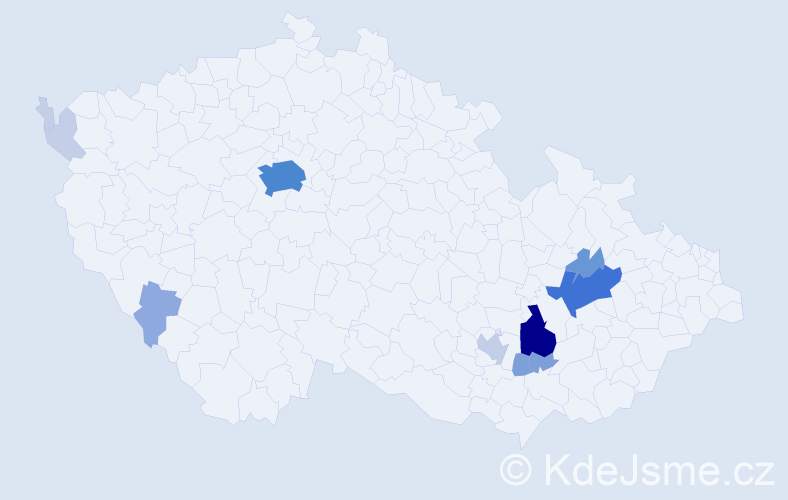 Příjmení: 'Poč', počet výskytů 37 v celé ČR