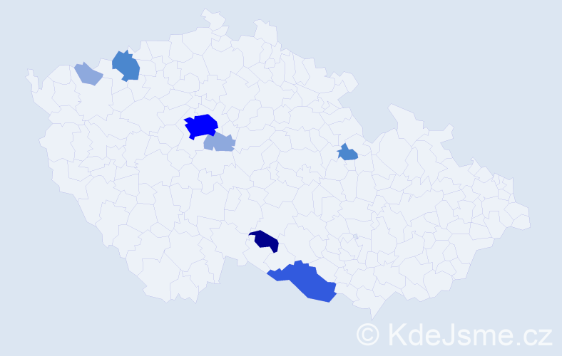Příjmení: 'Tripalová', počet výskytů 18 v celé ČR