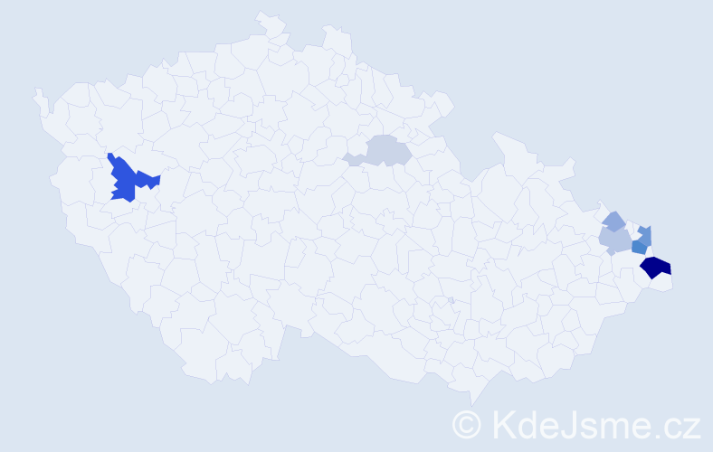 Příjmení: 'Cuberová', počet výskytů 24 v celé ČR